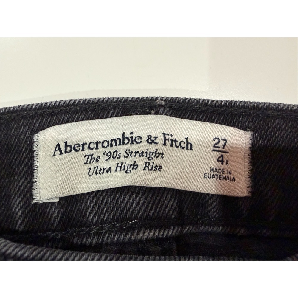 Abercrombie & Fitch Black The 90s Straight Ultra High Rise Jeans Raw Hem 27 4R - Picture 4 of 8
